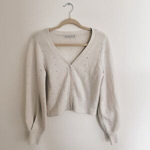 Abercrombie & Fitch Cream Pointelle Knit Cropped Cardigan Sweater Size M